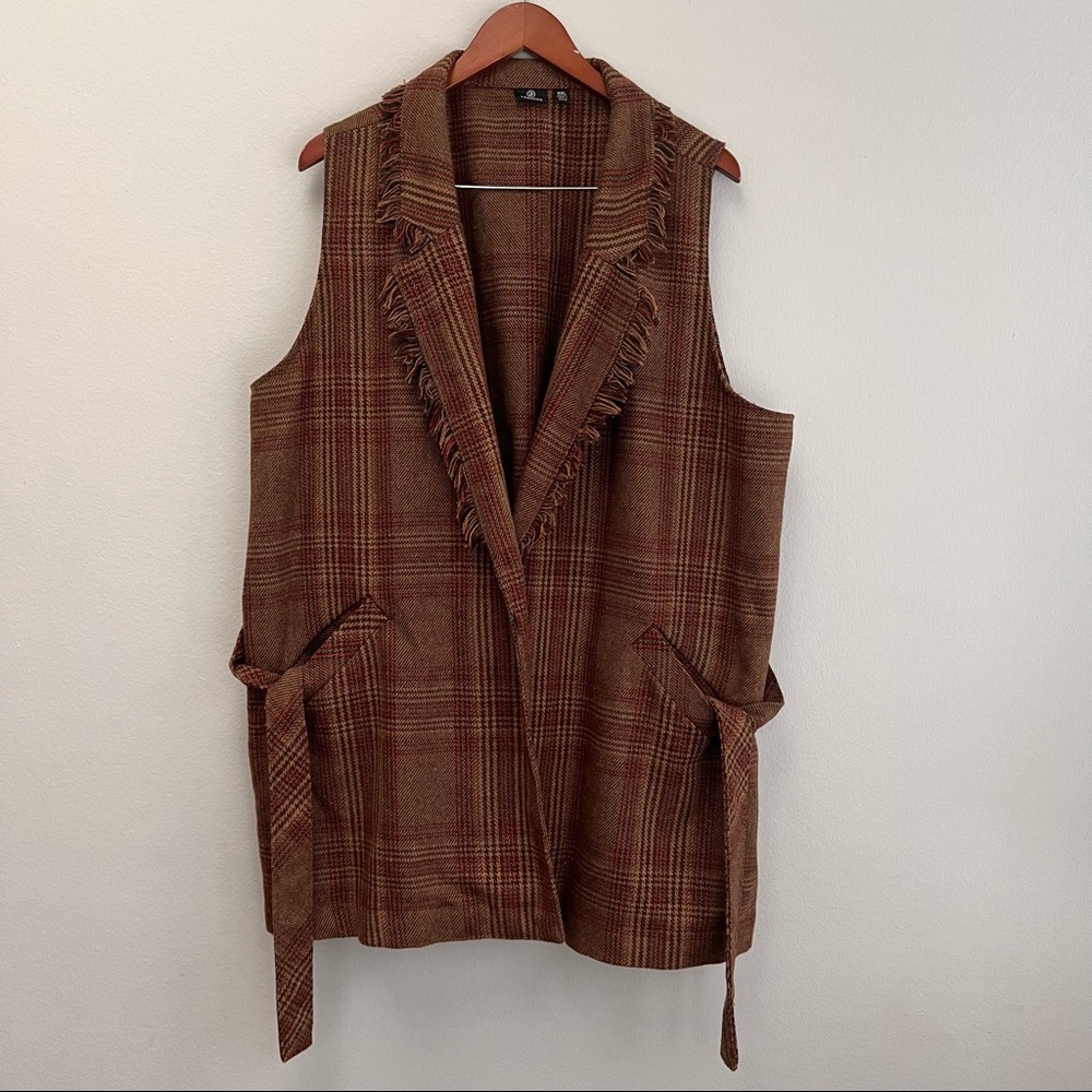 Womens Plus Size Jacket Vest Brown Plaid 2X